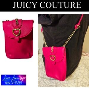 JUICY COUTURE Pink Pleather Cell Ph Pouch/Wallet/Card Holder Crossbody, EUC